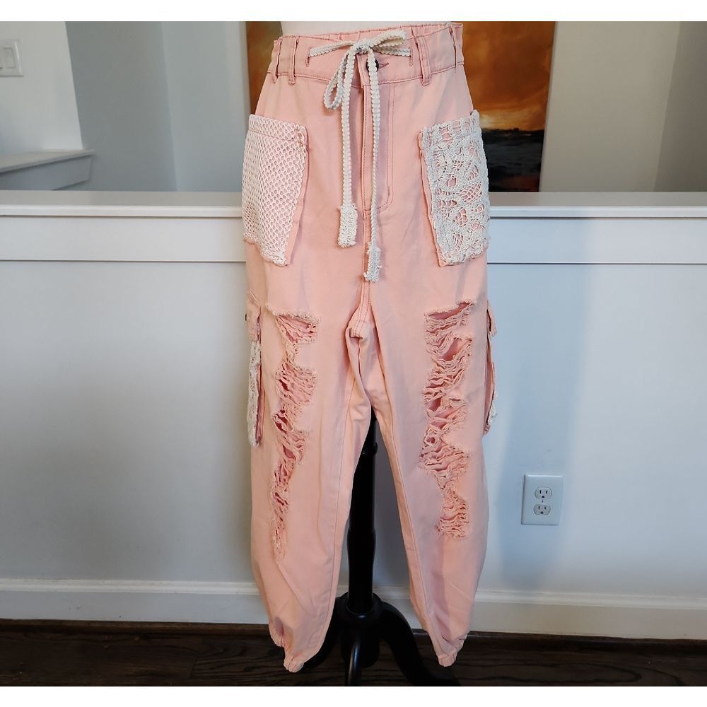 POL Peach Cargo Lace Pants Size S NWOT